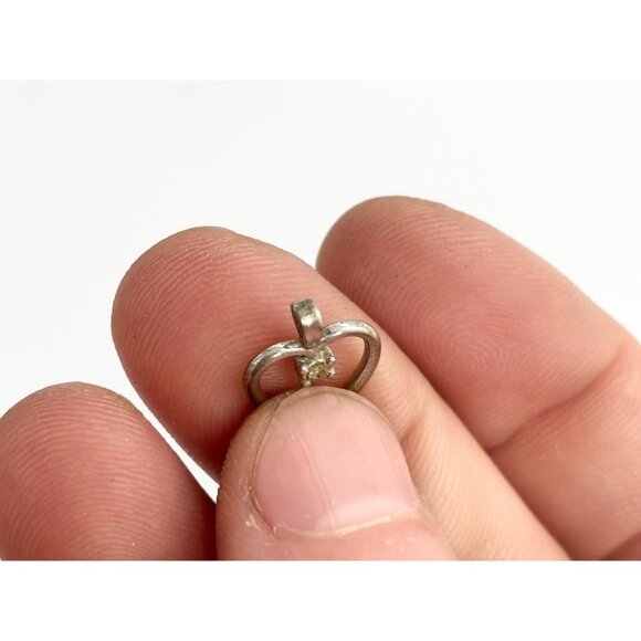 Heart Shaped CZ Accented Tiny Sterling Silver 925 Vintage Pendant | Charm - Picture 8 of 12